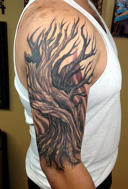 Jeff Johnson - Black and Grey Tree Tattoo